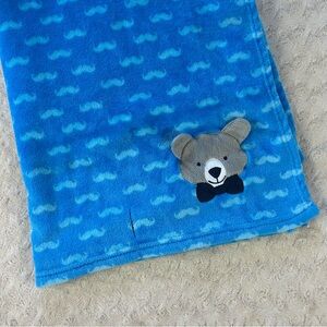 Le Bebe Favorite Blue Gray Teddy Bear Baby Blanket Mustache Bow Tie Lovey